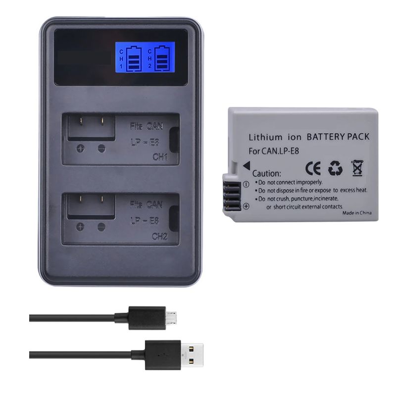GENERICO - BATERÍA LP-E8 + CARGADOR DOBLE LC-E8 ALTERNATIVO CANON