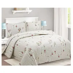 COMPRAPO - Cubrecama Quilt Liviano 1.5 Plazas Flor Delicatesse + 1 Funda 50x70 Cm