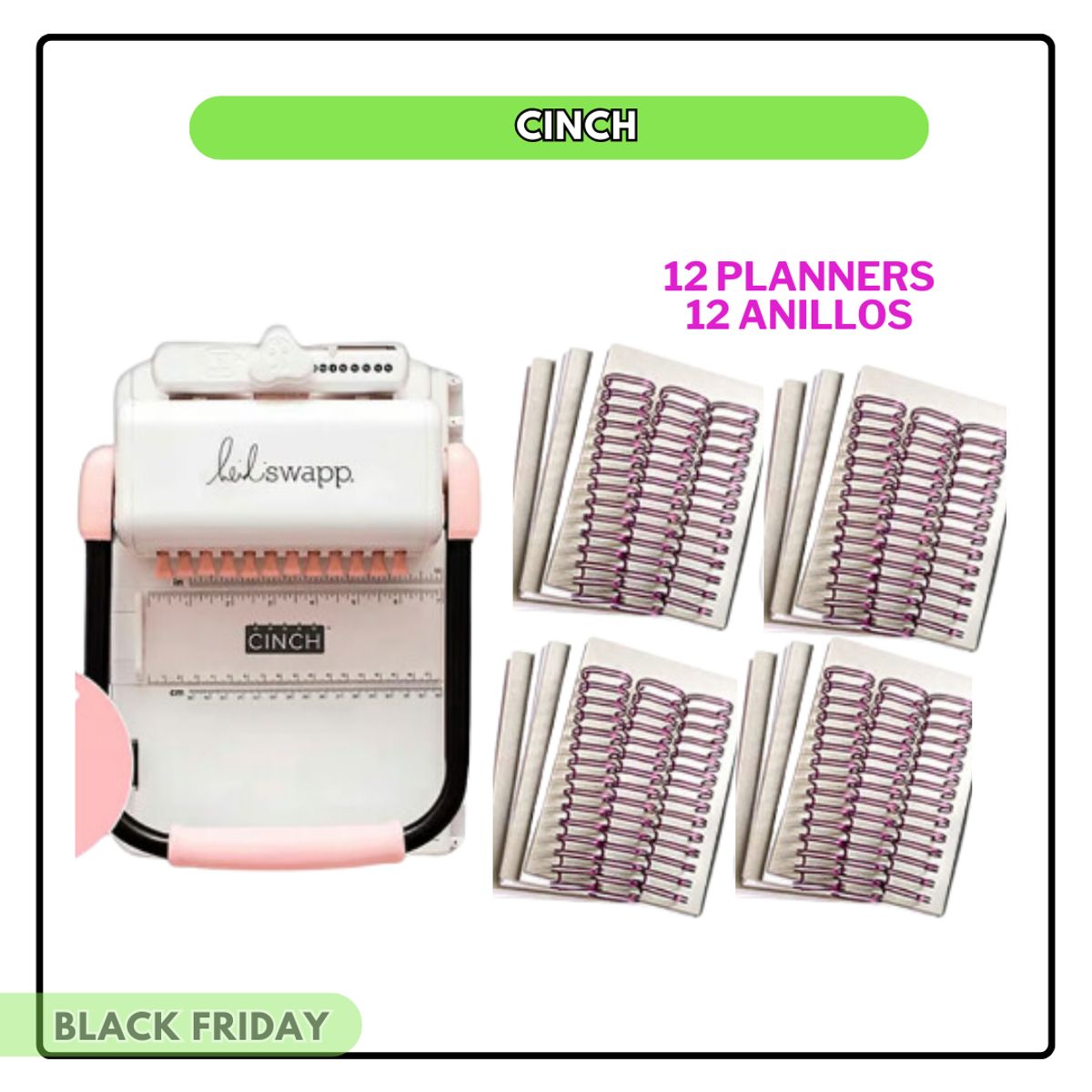 AMERICAN CRAFTS - Encuadernadora Cinch ROSADA + 12 PLANNERS SBF21