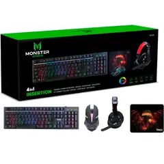 MONSTER - Combo Gamer K4125 Teclado Mouse Audífono Mousepad