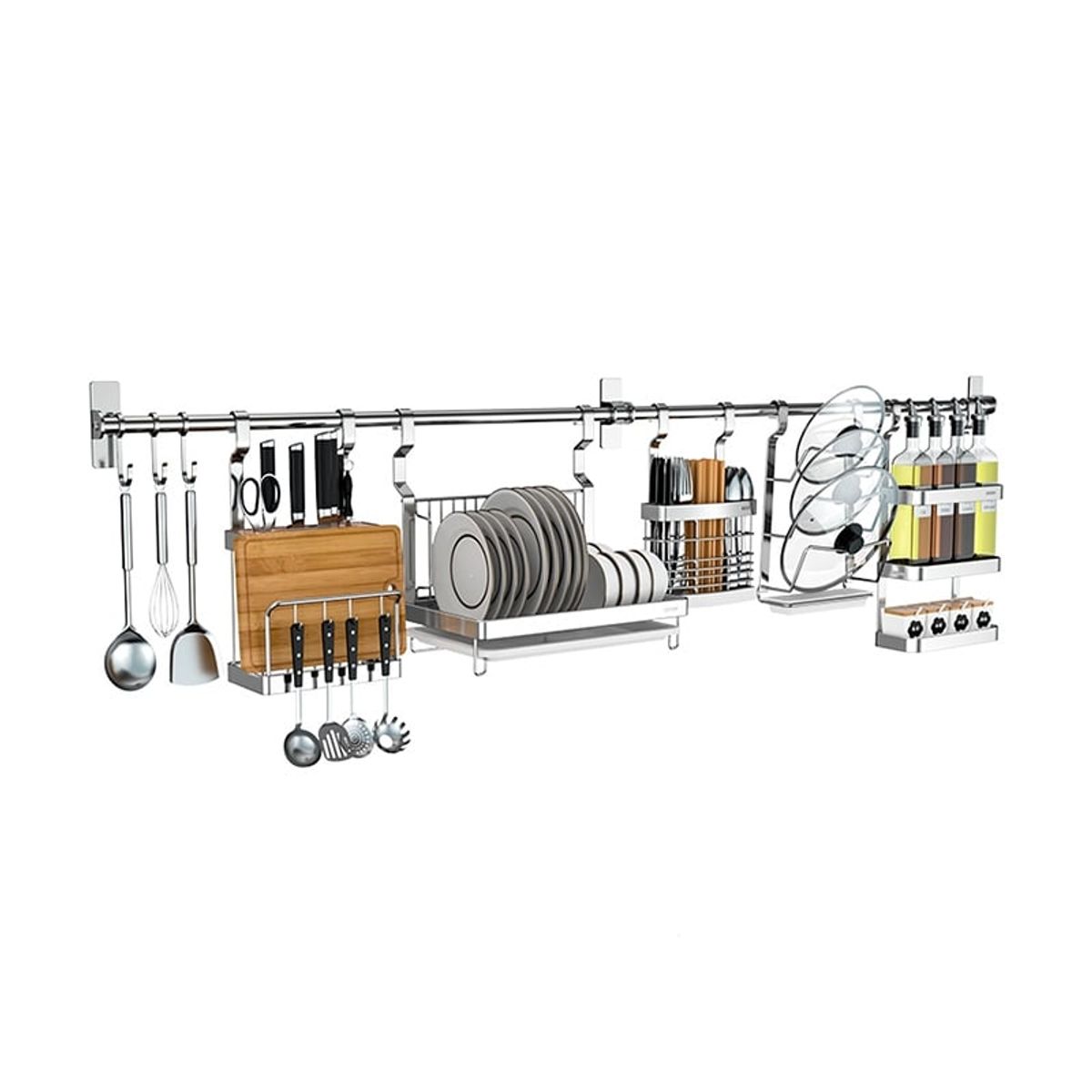 WAKESHOME - Rack De Pared Para Cocina Con Secaplato Especiero & Servicio