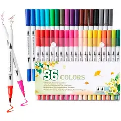 GENERICO - 36 Marcadores De Doble Punta Tipo Pincel Colores