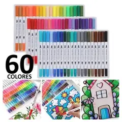 GENERICO - 60 Marcadores De Doble Punta Tipo Pincel Colores