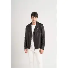 VELEZ - Vélez Chaqueta Biker Capri Cuero Hombre Semi Ajustada Negro