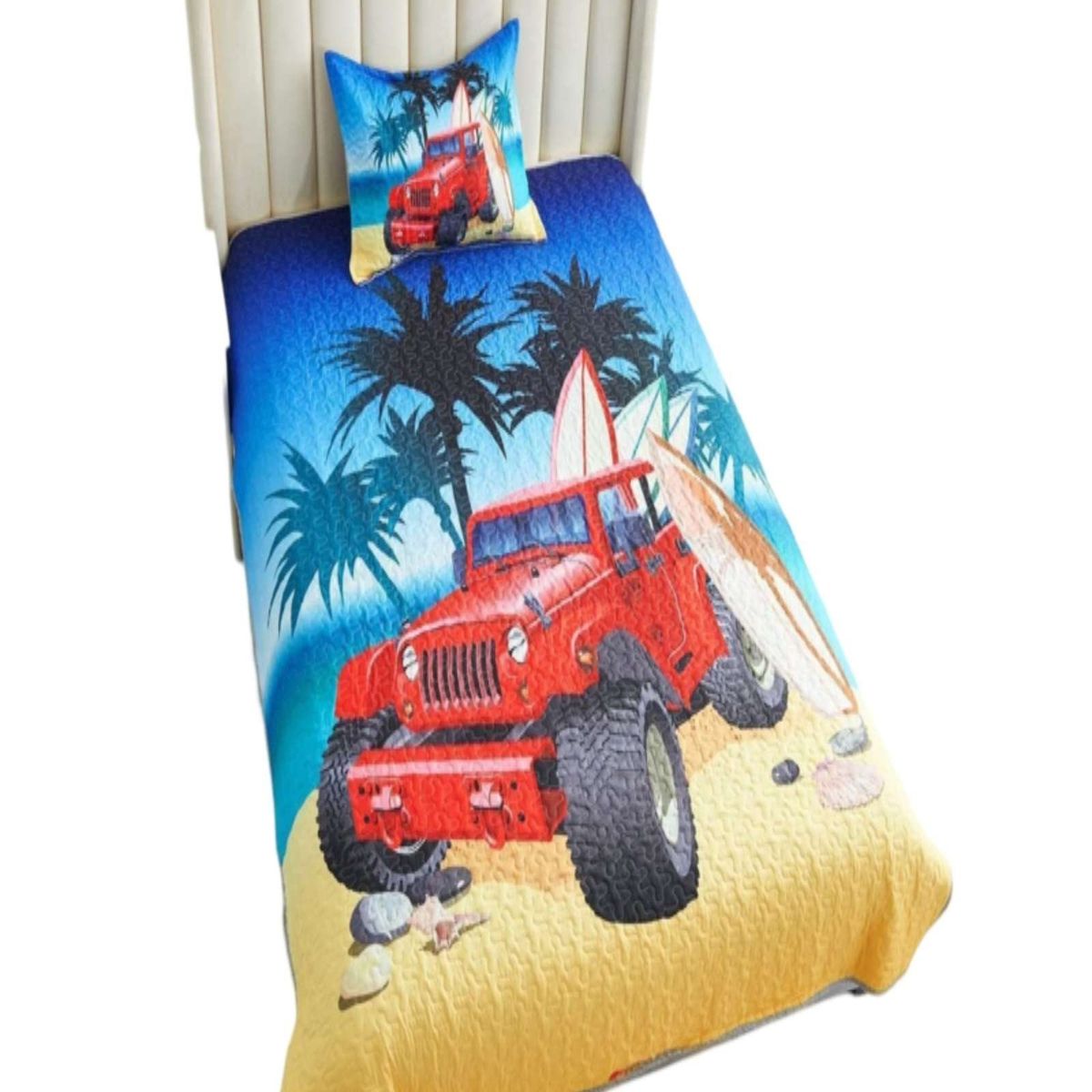 GENERICO - CUBRECAMA DE VERANO PLAZA Y MEDIA CON DISEÑO DE AUTO