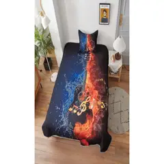 GENERICO - CUBRECAMA DE VERANO PLAZA Y MEDIA CON DISEÑO DE GUITARRA