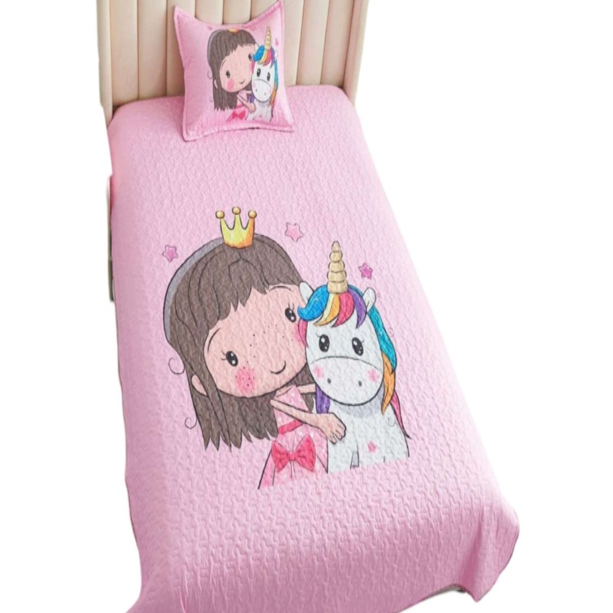 GENERICO - CUBRECAMA DE VERANO PLAZA Y MEDIA CON DISEÑO DE UNICORNIO