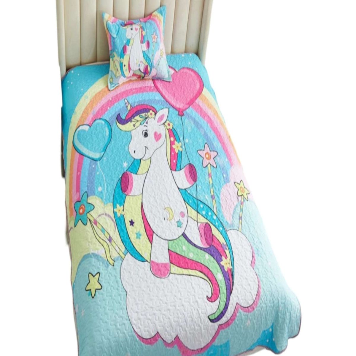 GENERICO - CUBRECAMA DE VERANO PLAZA Y MEDIA CON DISEÑO DE UNICORNIO