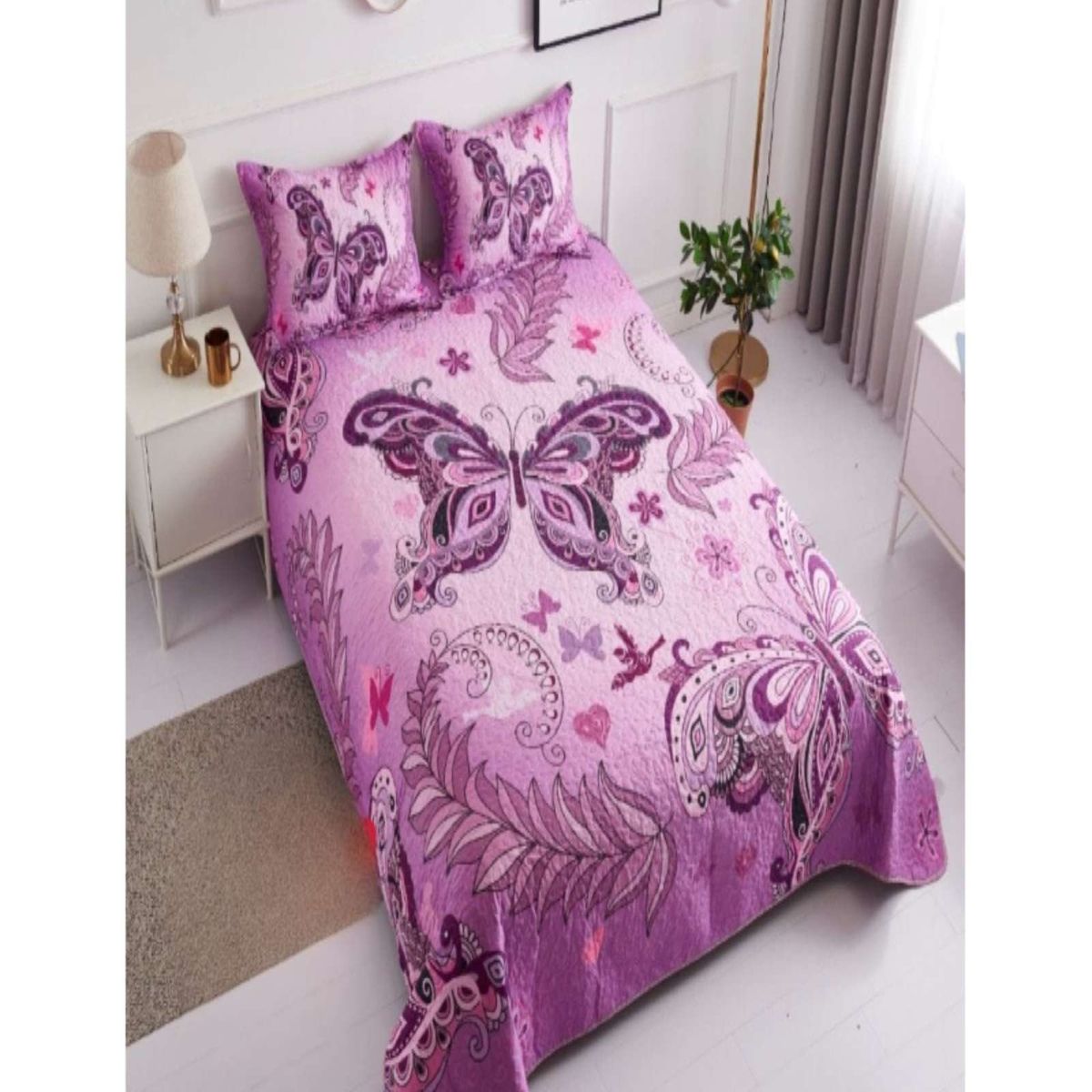 GENERICO - CUBRECAMA DE VERANO PLAZA Y MEDIA CON MARIPOSAS
