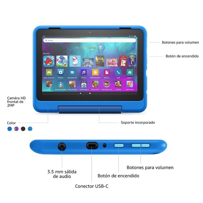 AMAZON - Tablet Niños Amazon Fire Hd 8 Kids Pro Intergalactic Protector Azul