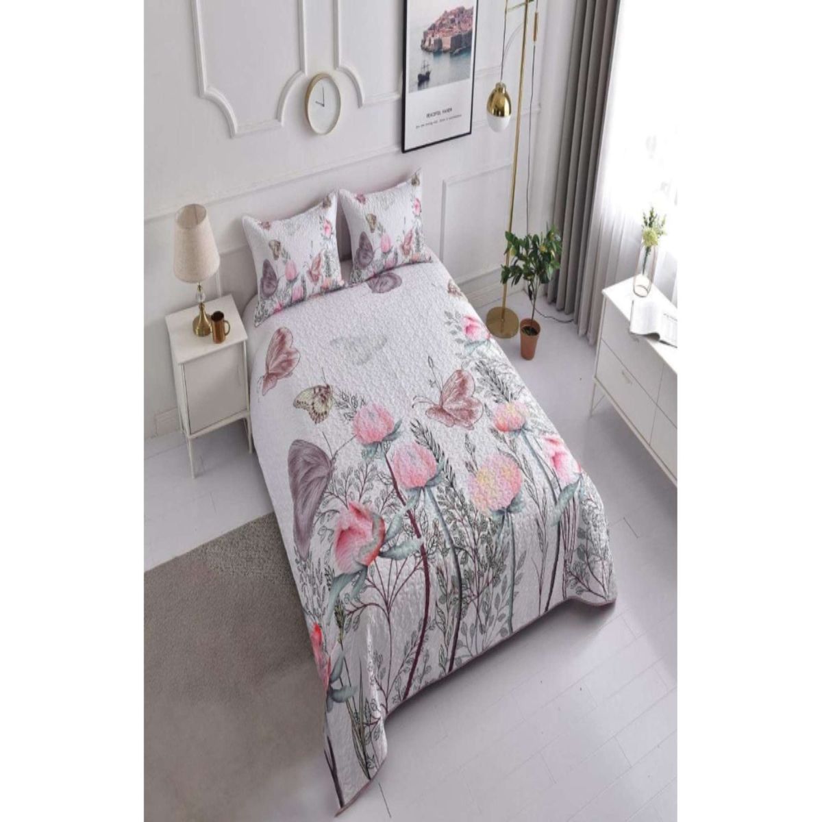 GENERICO - CUBRECAMA DE VERANO PLAZA Y MEDIA CON MARIPOSA