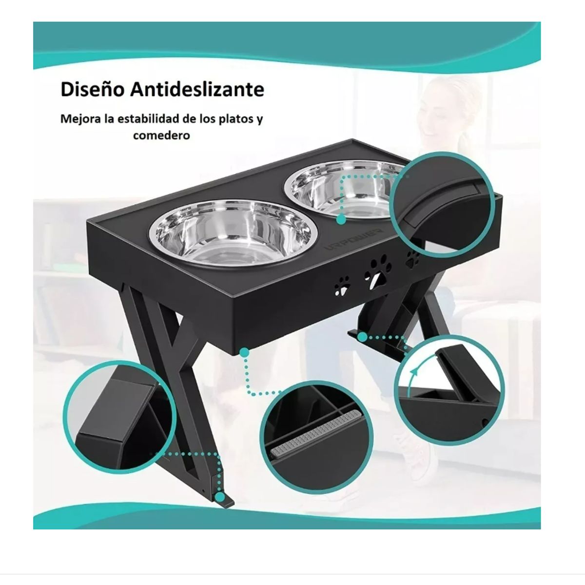 GENERICO - Comedero-bebedero Para Perros Altura Ajustable - Plato Acero