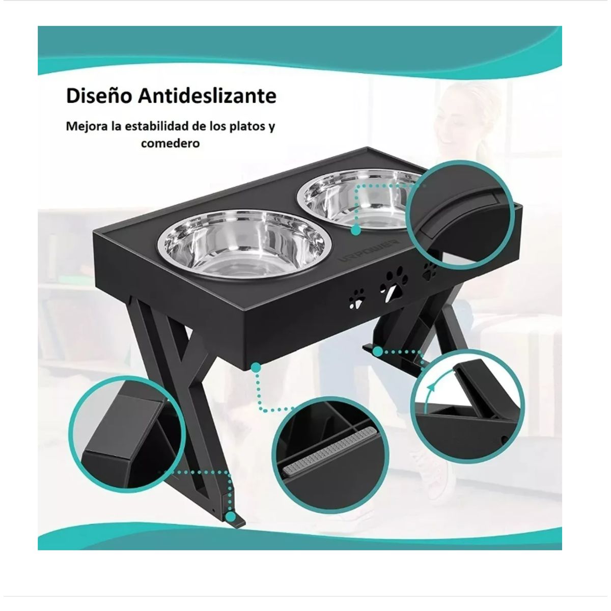 GENERICO - Comedero-bebedero Para Perros Altura Ajustable - Plato Acero