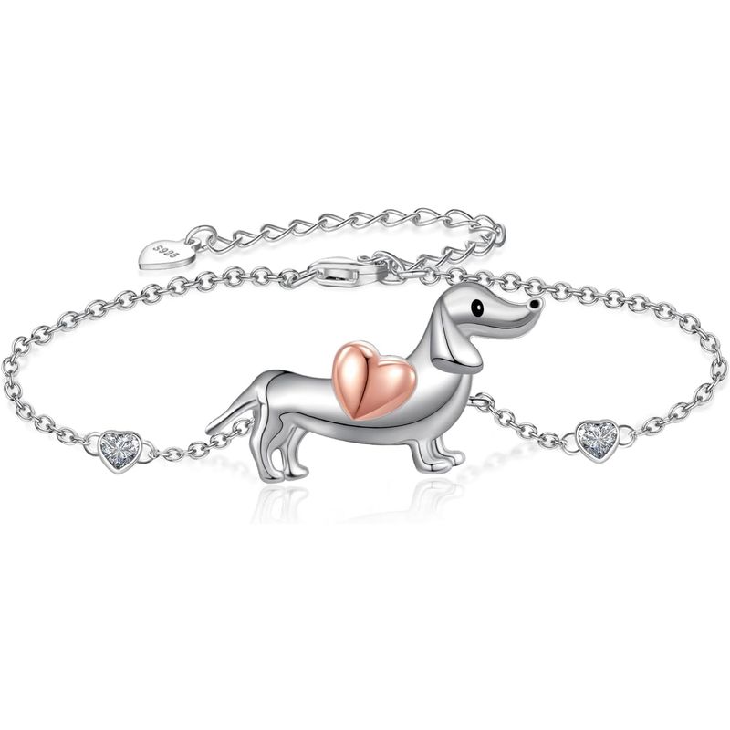 GENERICO - Pulsera perro salchicha dachshund mascota plata 925 mujer