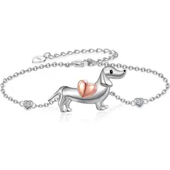 GENERICO - Pulsera perro salchicha dachshund mascota plata 925 mujer