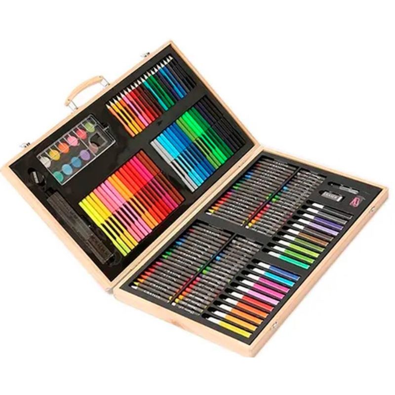GENERICO - Set De Arte 180 Pcs Lapices Para Colorear Maleta De Madera