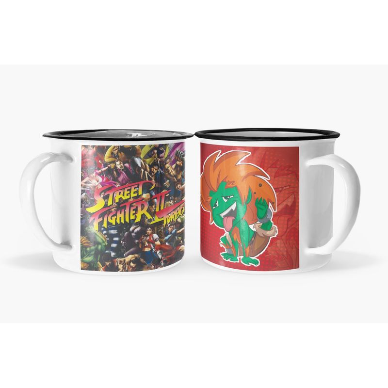S/M - Taza Enlozada Lechera Street Fighter Video-juegos-arcade blanca