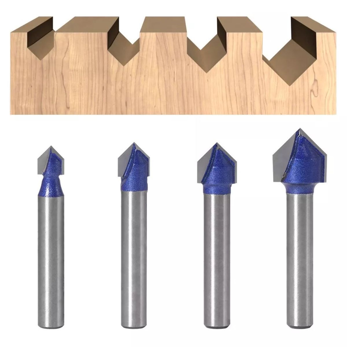 GENERICO - Fresa Ranura V 4un Vástago ¼  Diferentes Medidas