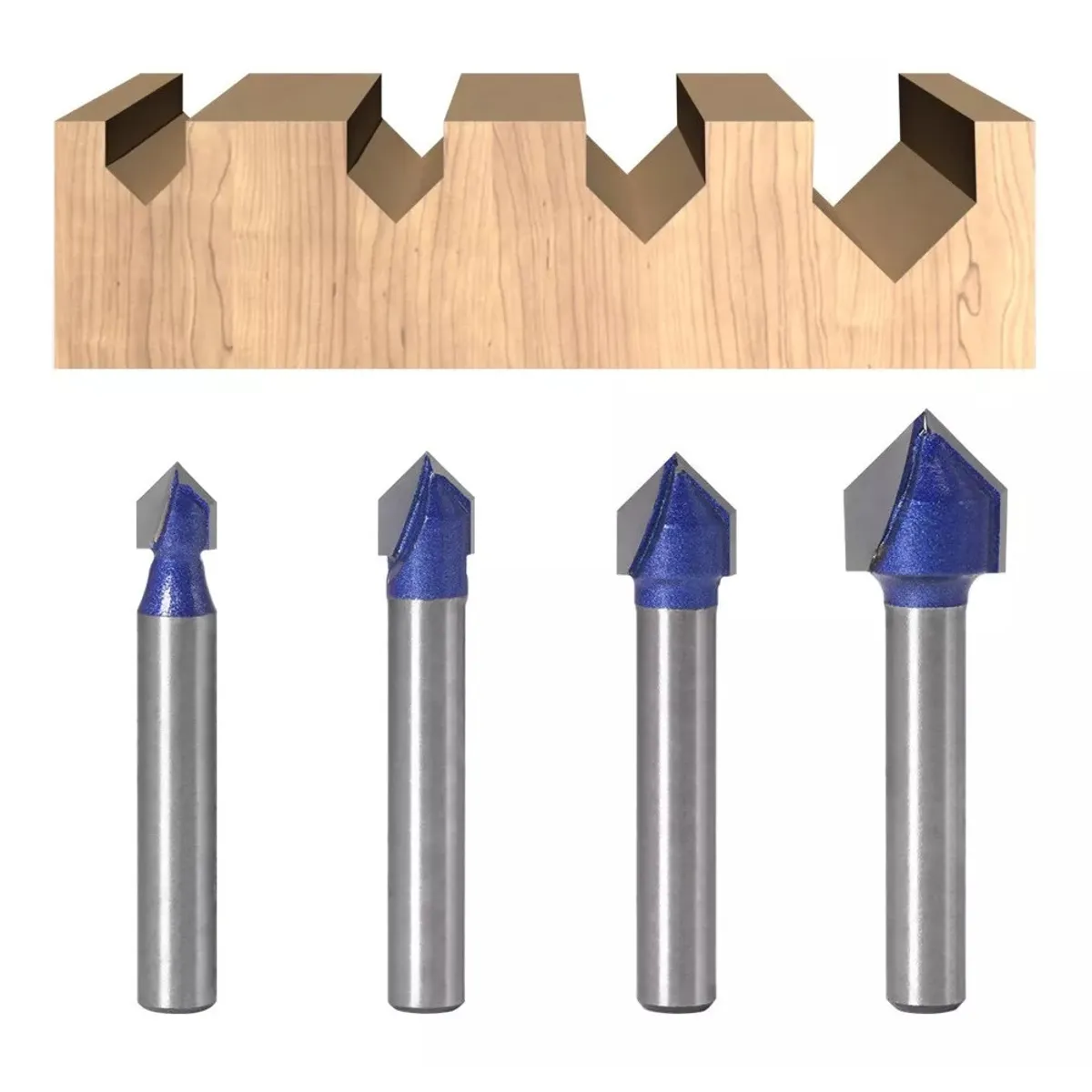 GENERICO - Fresa Ranura V 4un Vástago ¼  Diferentes Medidas