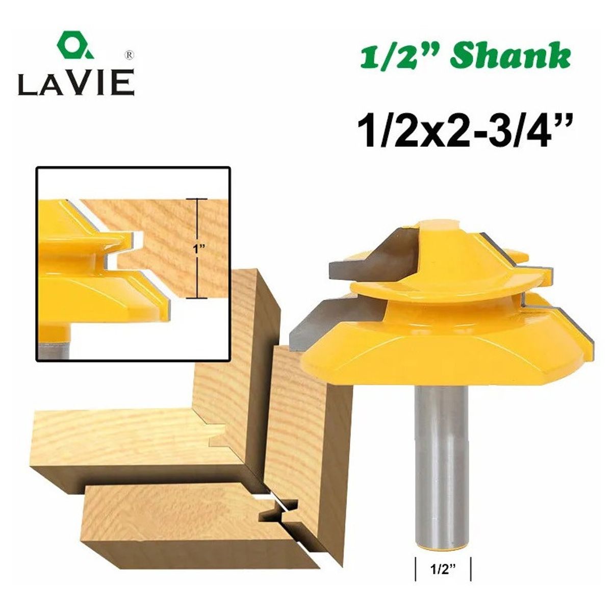 GENERICO - Fresa Madera Ensamble Cajón Machimbrado Vástago ½  45° 1