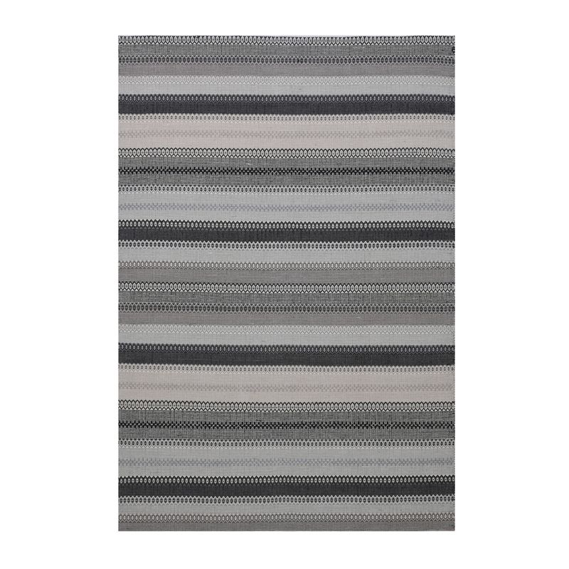 GENERICO - Alfombra Kelim Boho Stripes Con Antideslizante Gris/Negro 1,50 X 2,10 mts