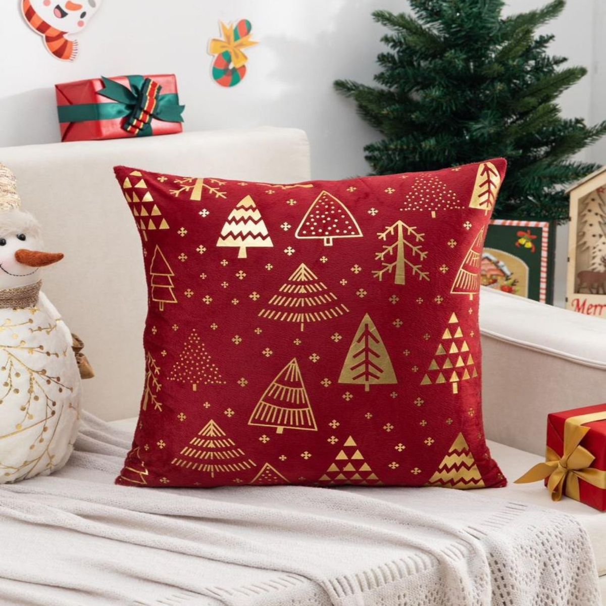 GENERICO - Pack 4 Funda Cojín navidad detalles dorado 45x45cm 15nc11