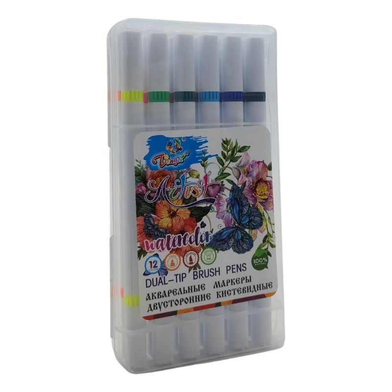 GENERICO - Set Marcadores Doble Punta 12 Lapices Plumones Watercolor