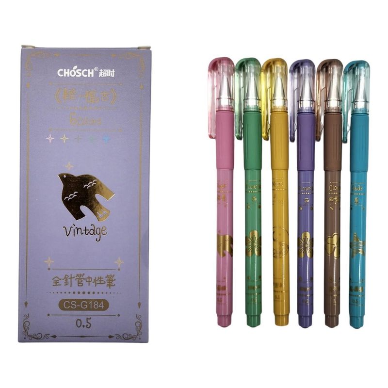 GENERICO - Set Lapices Gel Vintage Punta 0.5 Mm Set 6 Colores