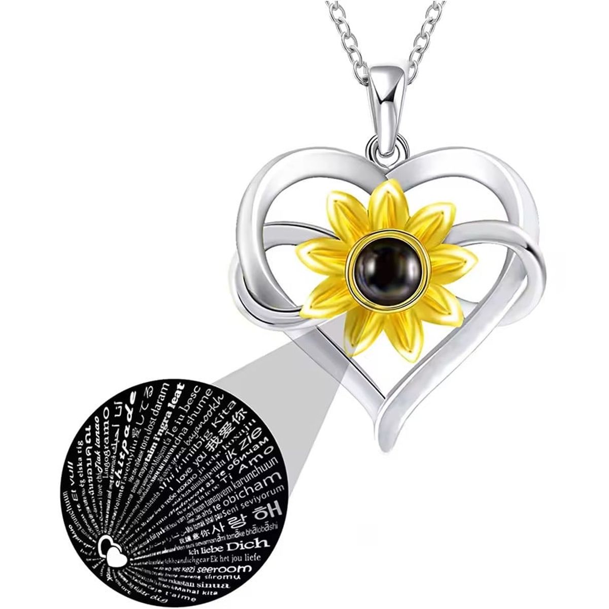 GENERICO - Collar te amo en 100 idiomas plata 925 girasol mujer regalo