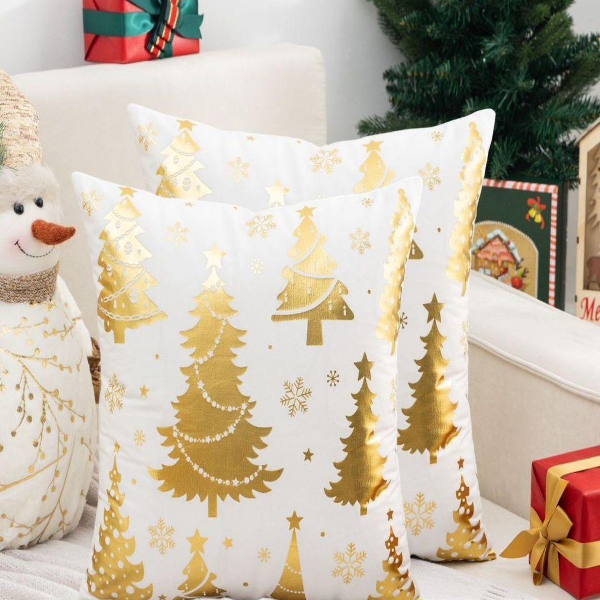GENERICO - Pack 4 Funda Cojín navidad detalles dorado 45x45cm 15nc8
