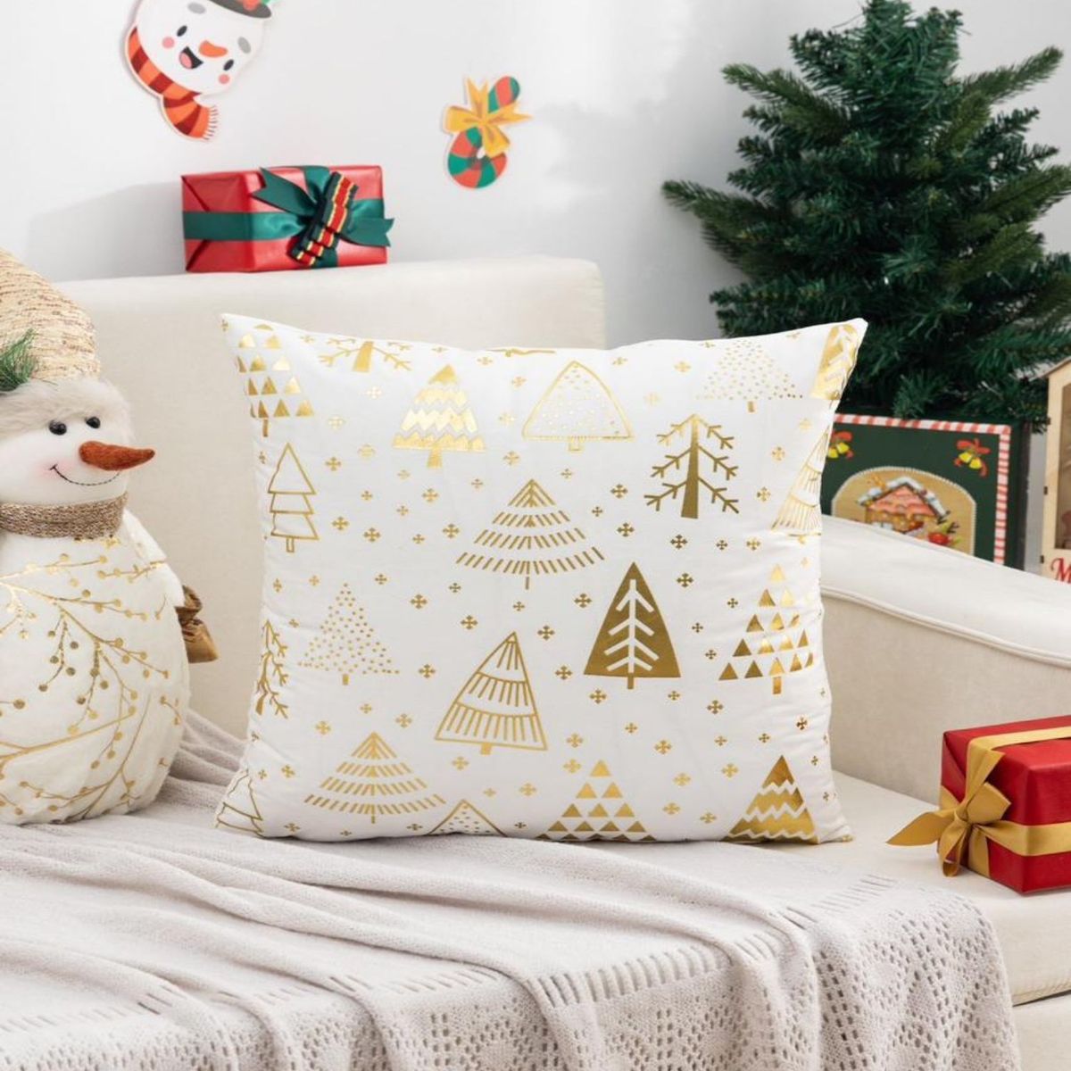 GENERICO - Pack 4 Funda Cojín navidad detalles dorado 45x45cm 15nc6