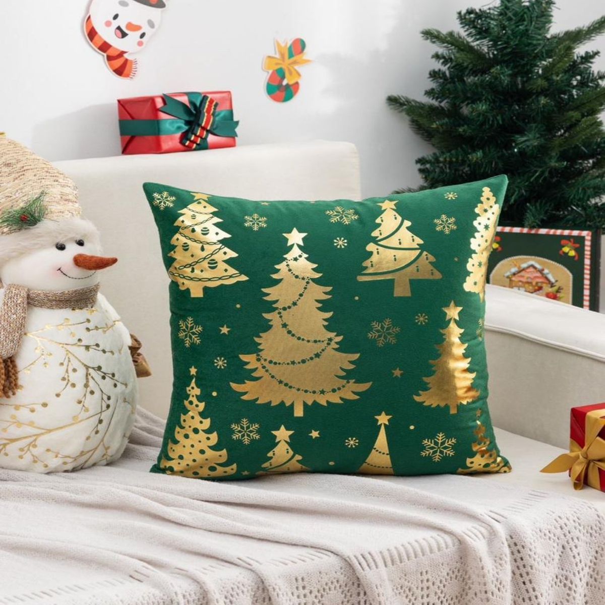 GENERICO - Pack 4 Funda Cojín navidad detalles dorado 45x45cm 15nc4