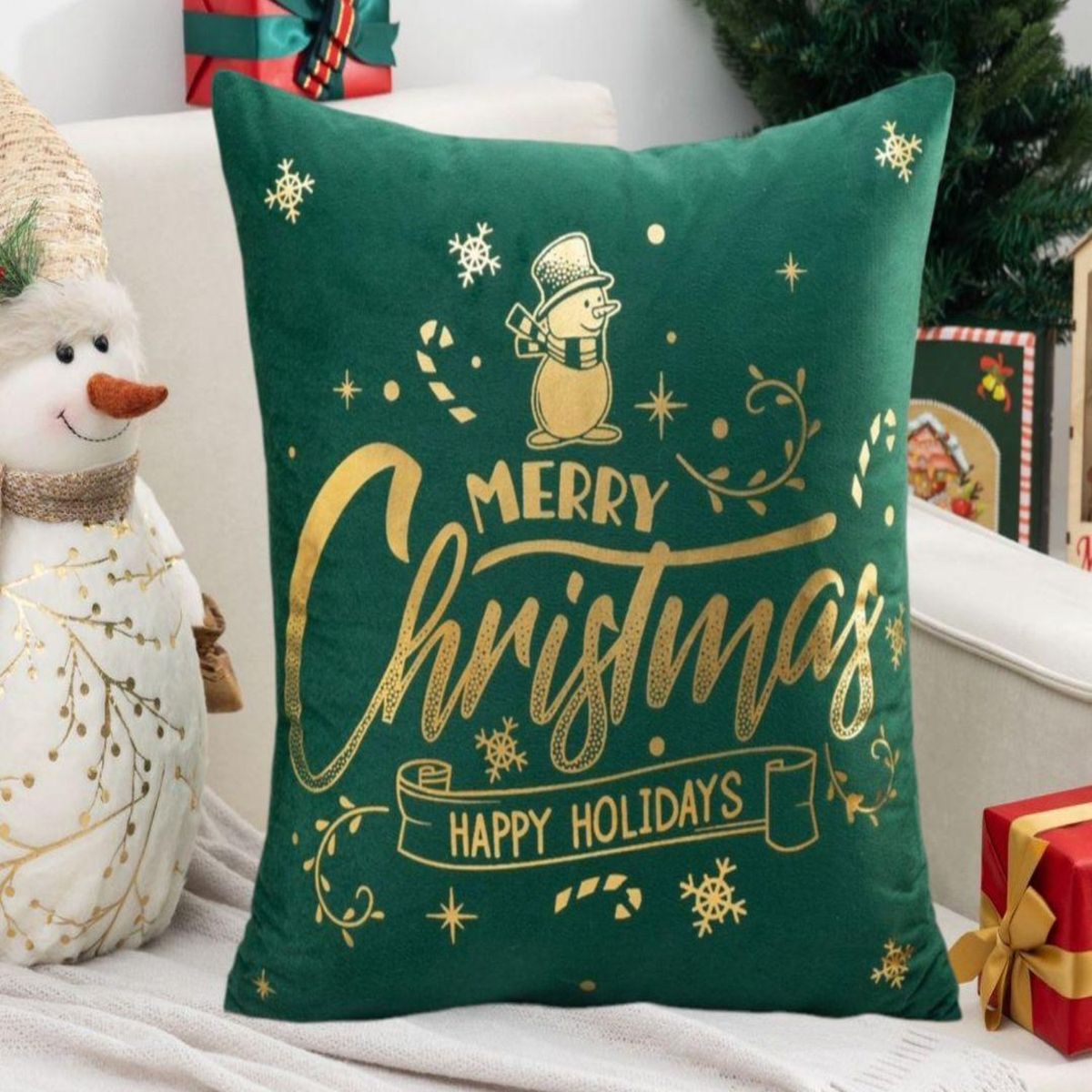 GENERICO - Pack 4 Funda Cojín navidad detalles dorado 45x45cm 15nc3