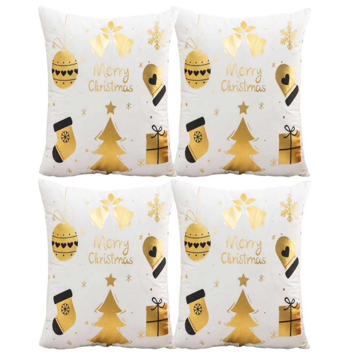 GENERICO - Pack 4 Funda Cojín navidad detalles dorado 45x45cm 15nc7