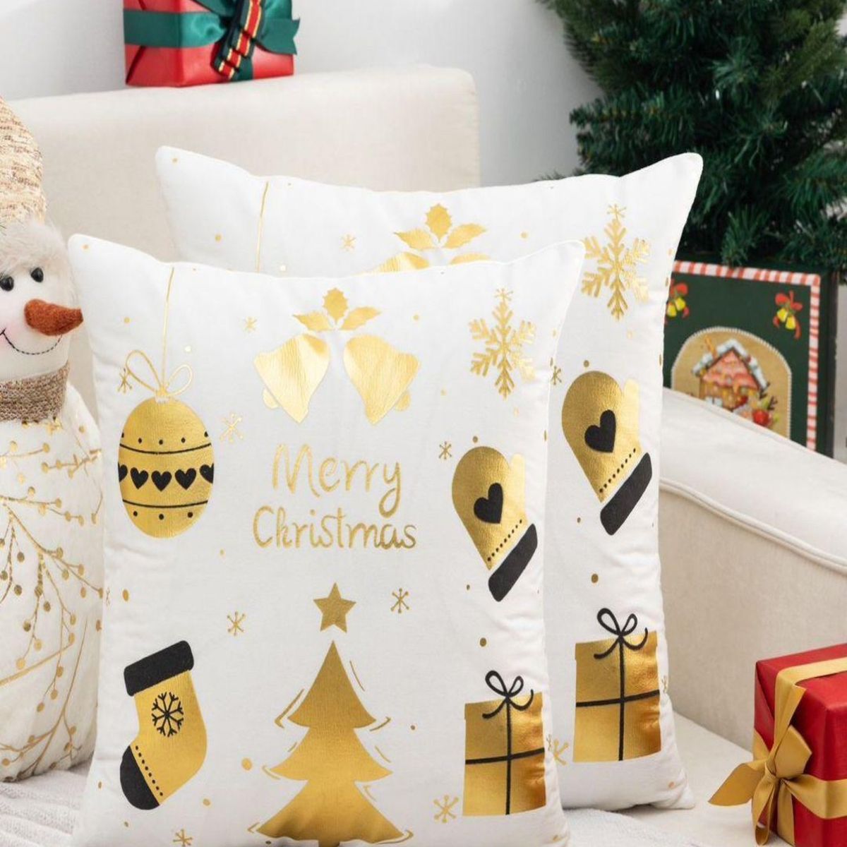 GENERICO - Pack 4 Funda Cojín navidad detalles dorado 45x45cm 15nc7