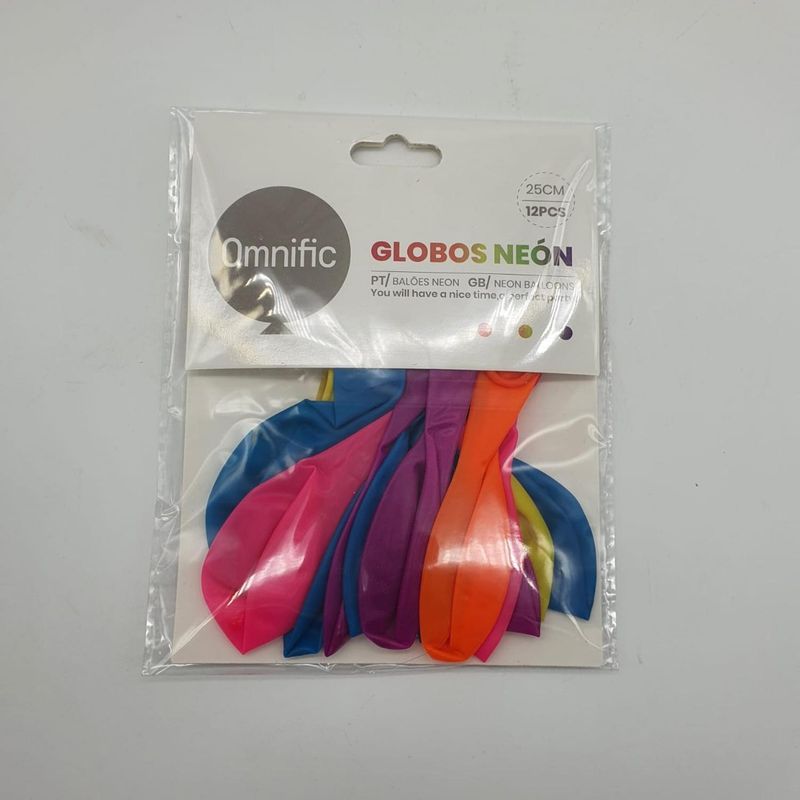 GENERICO - Globos Color Multicolor Neon 12 Unidades Tamaño 25 Cm Fiesta