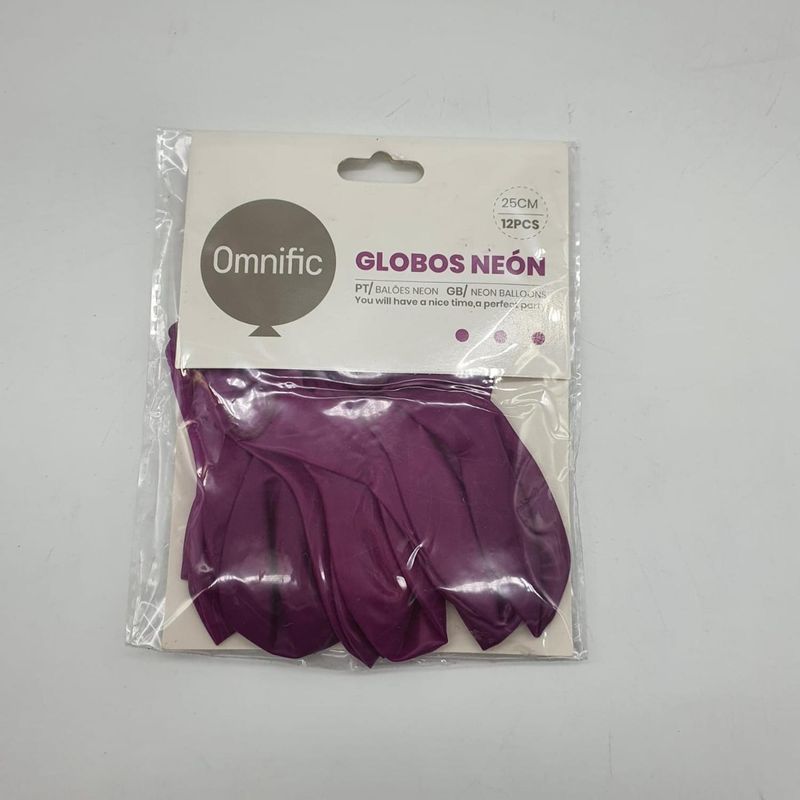 GENERICO - Globos Color Morado Neon 12 Unidades Tamaño 25 Cm Fiestas