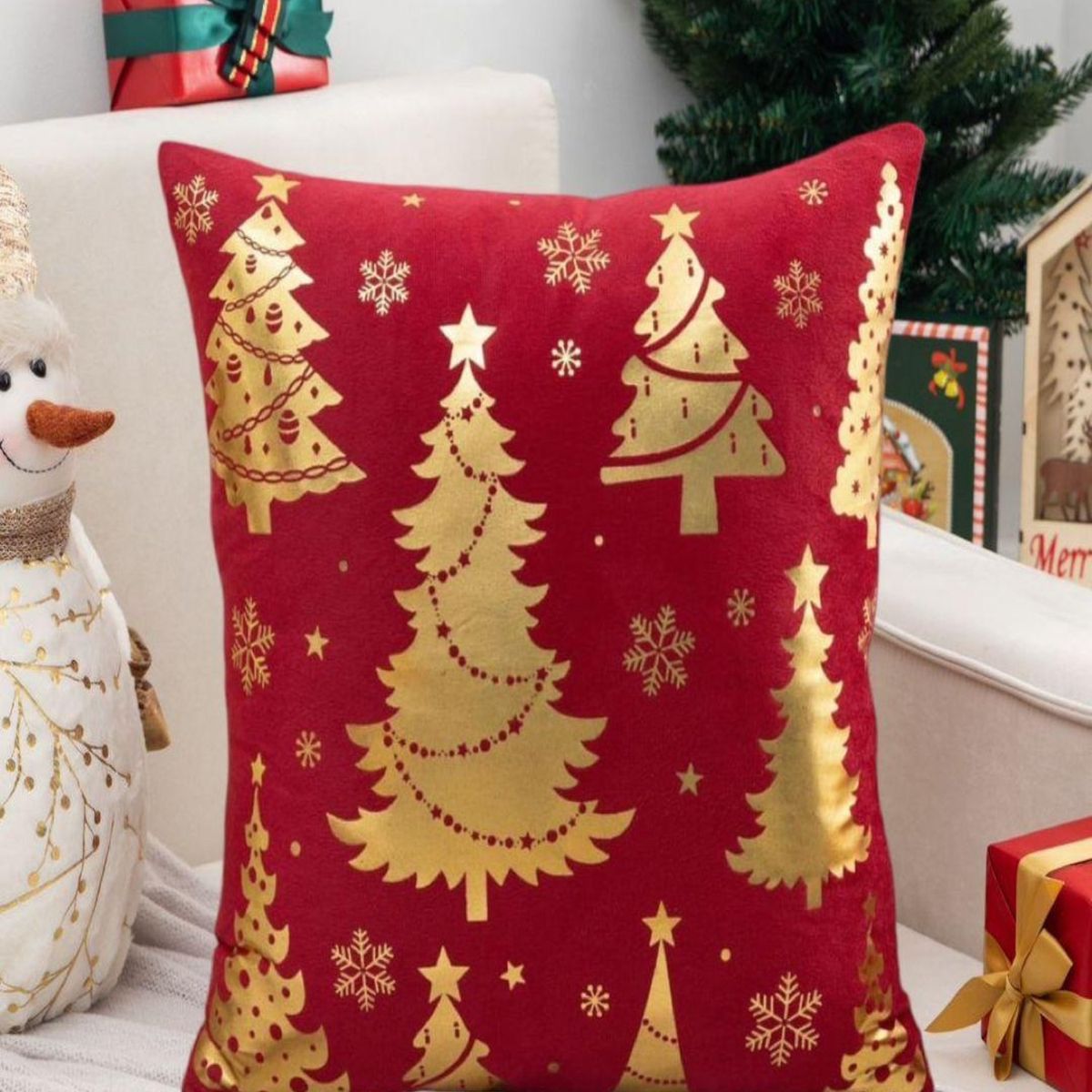 GENERICO - Pack 4 Funda Cojín navidad detalles dorado 45x45cm 15nc9