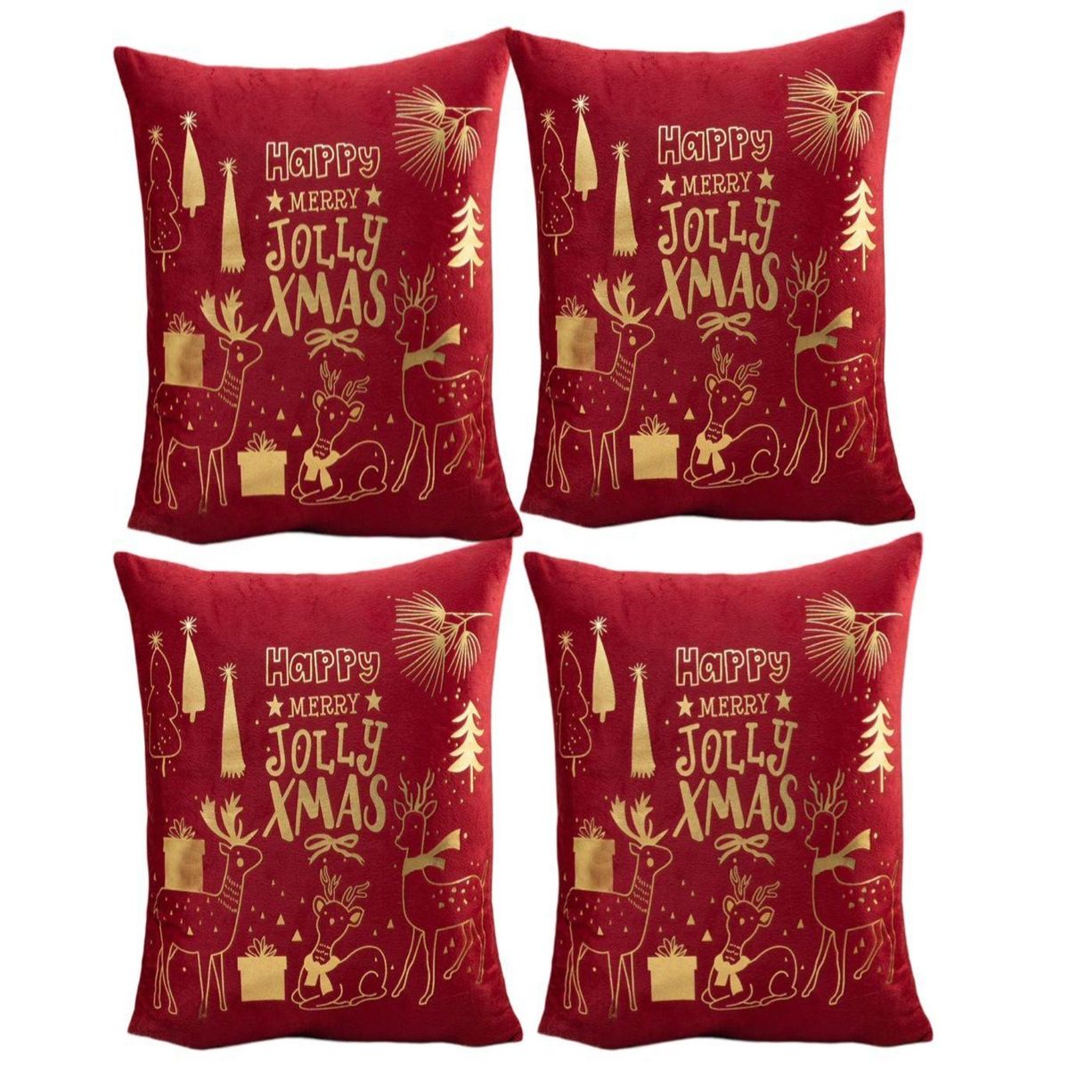 GENERICO - Pack 4 Funda Cojín navidad detalles dorado 45x45cm 15nc10