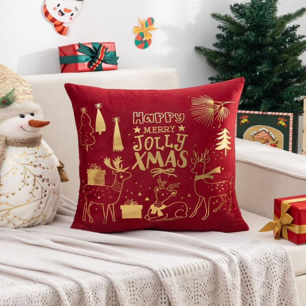 GENERICO - Pack 4 Funda Cojín navidad detalles dorado 45x45cm 15nc10