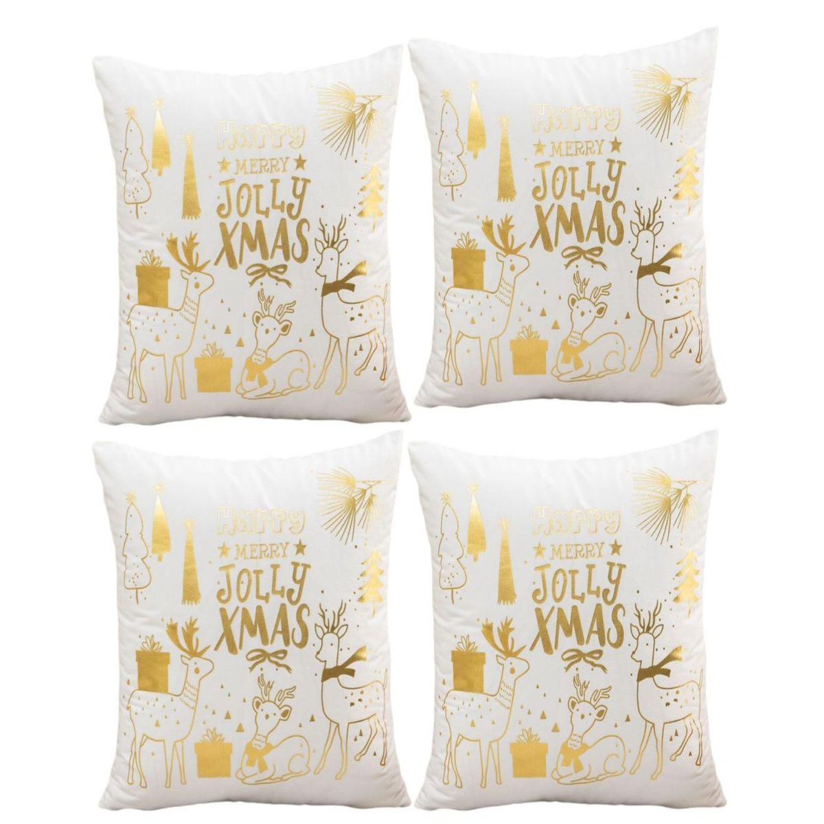 GENERICO - Pack 4 Funda Cojín navidad detalles dorado 45x45cm 15nc5