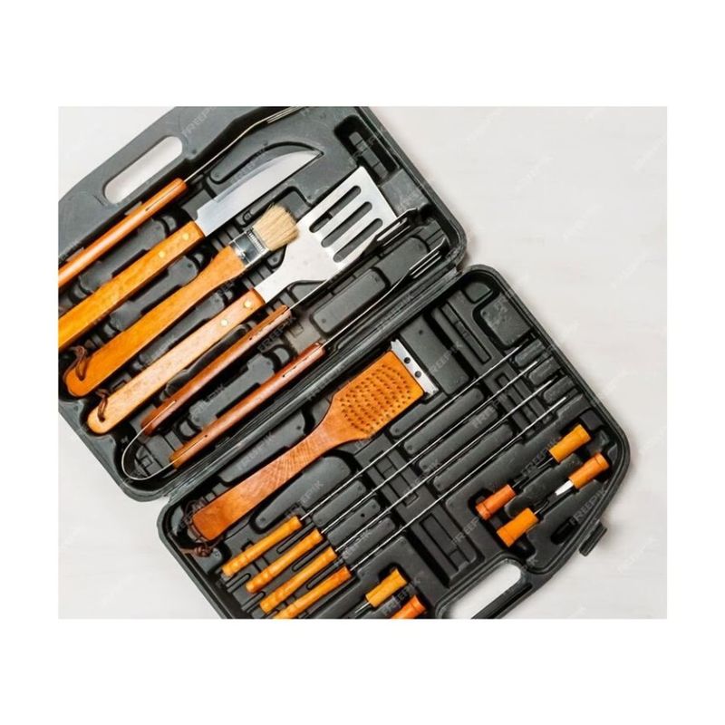 GENERICO - Maletin De 18 Herramientas Parrilleras Para Asador Cocina