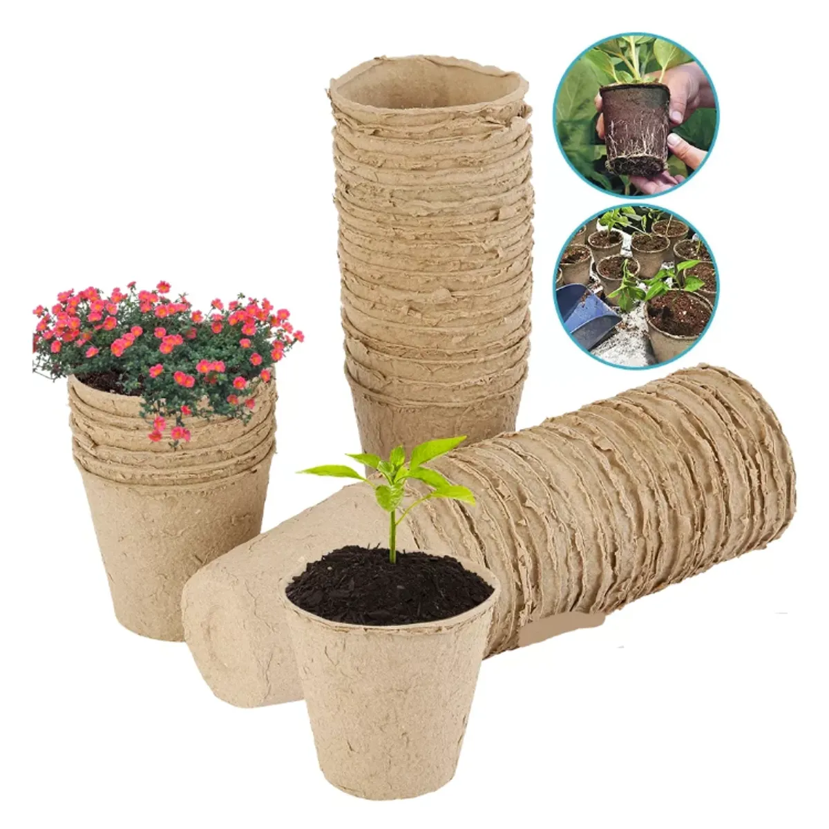 KUANGYE - Pack 50× Macetero Biodegradables cajas para plantas