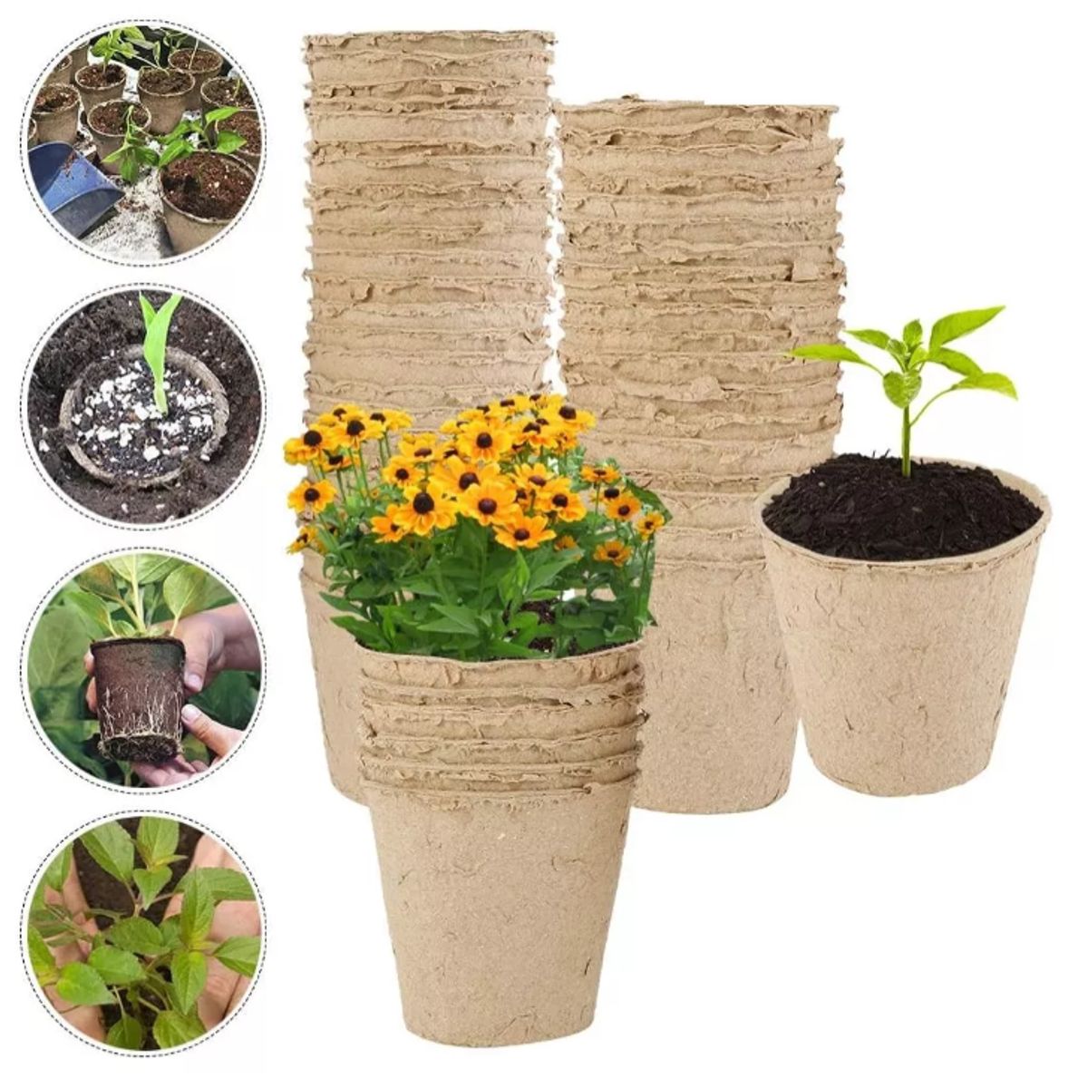 KUANGYE - Pack 50× Macetero Biodegradables cajas para plantas
