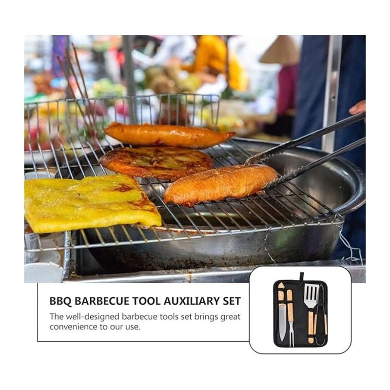 GENERICO - Set Utensilios 4 Piezas Para Asar Parrilla Barbacoa Estuche