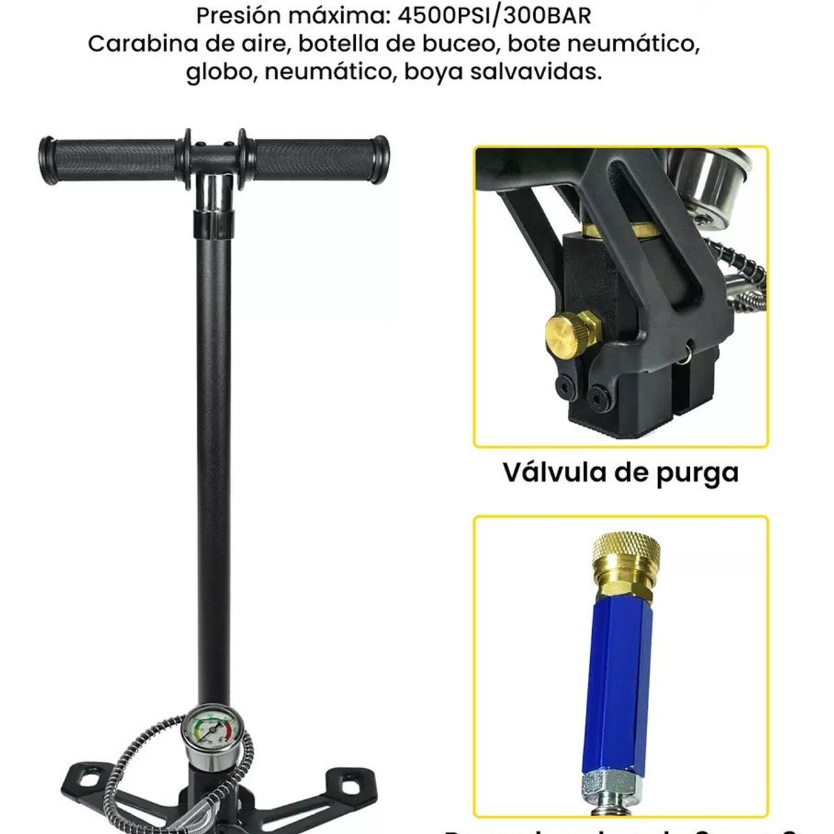 KUANGYE - Inflador De Aire De Bomba Con Manómetro 4500 Psi