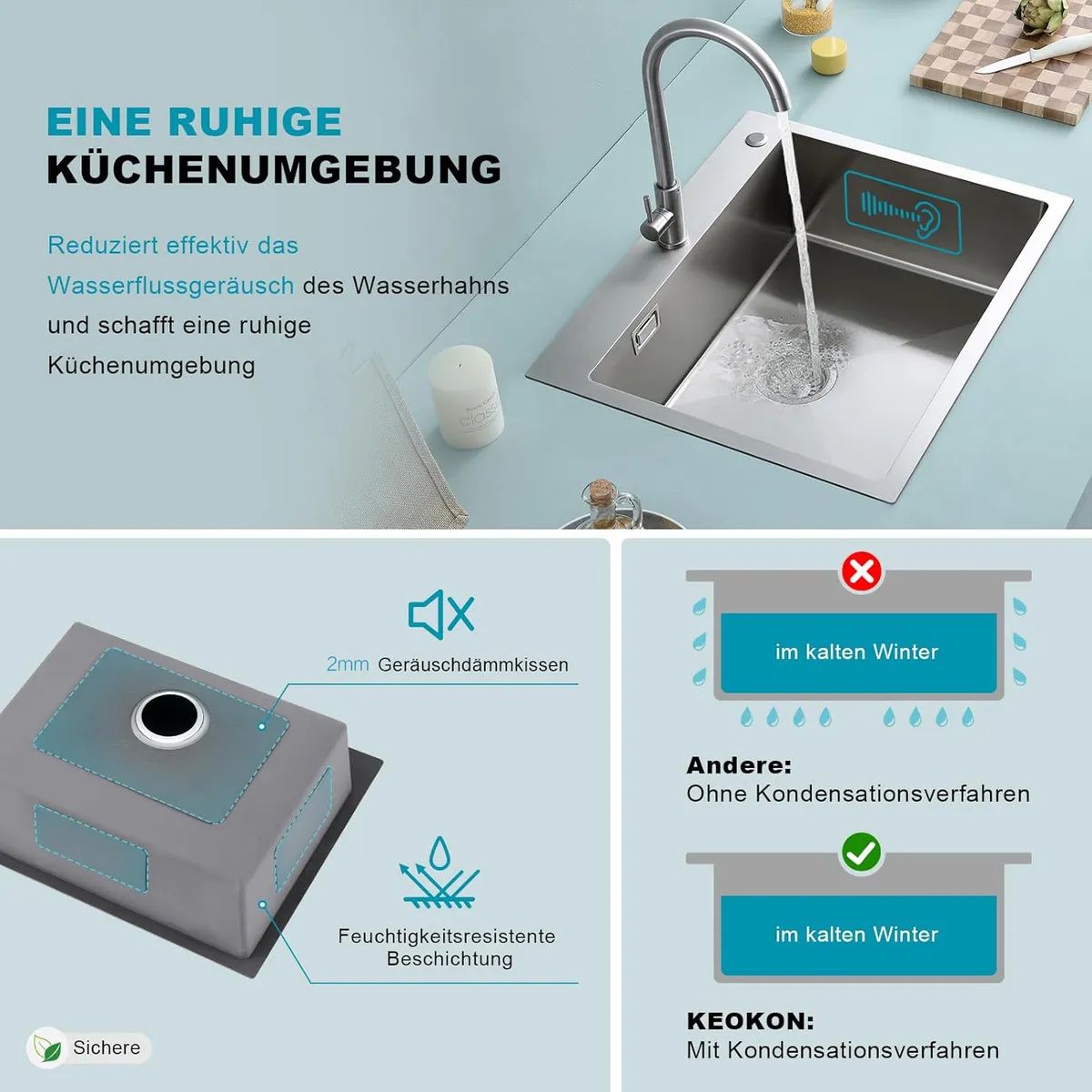 KUANGYE - Lavaplatos 75x45 Negro Acero Inoxidable Con rejilla y dispensador