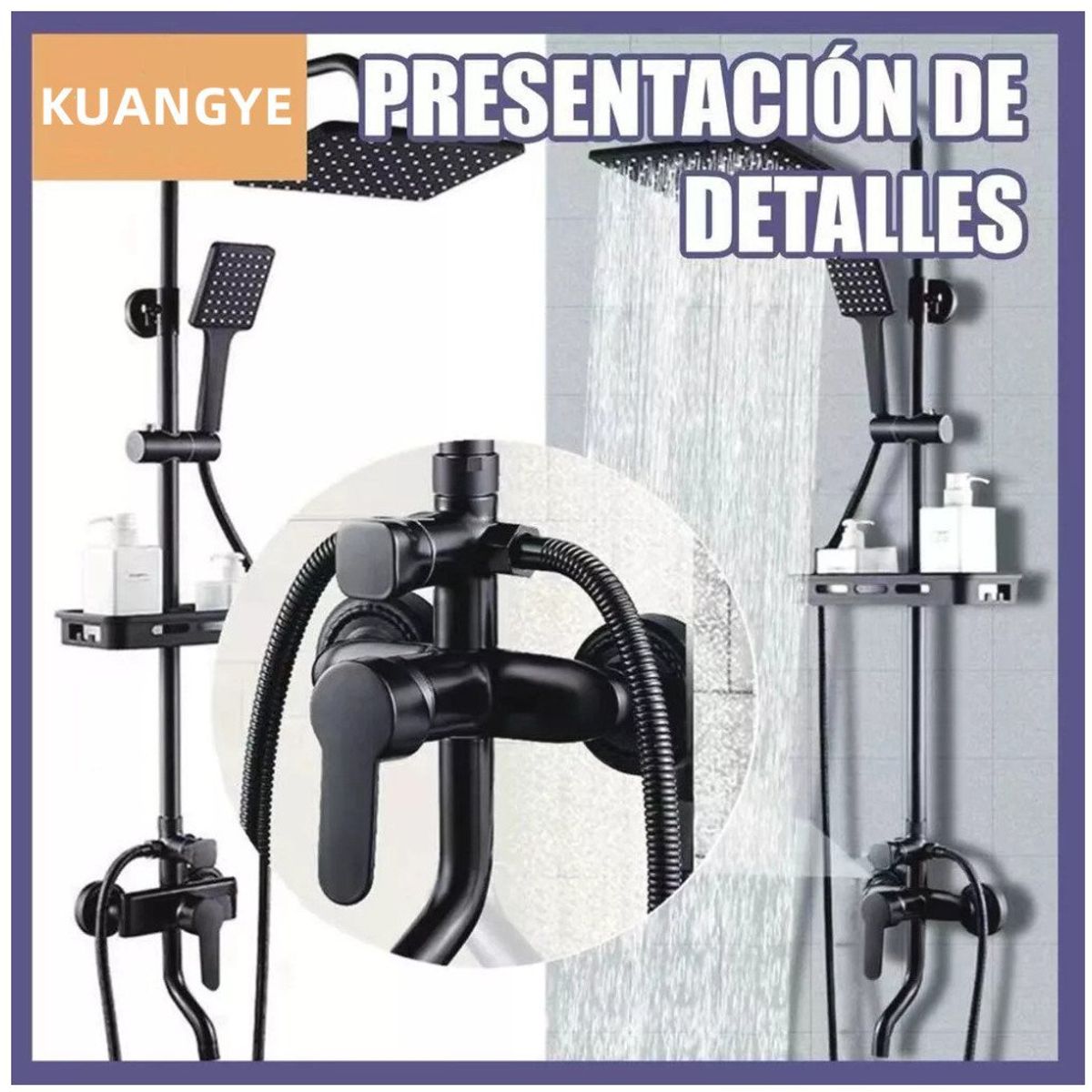 KUANGYE - Moderna Hermosa Columna De Ducha Negra Mate 3 Funciones