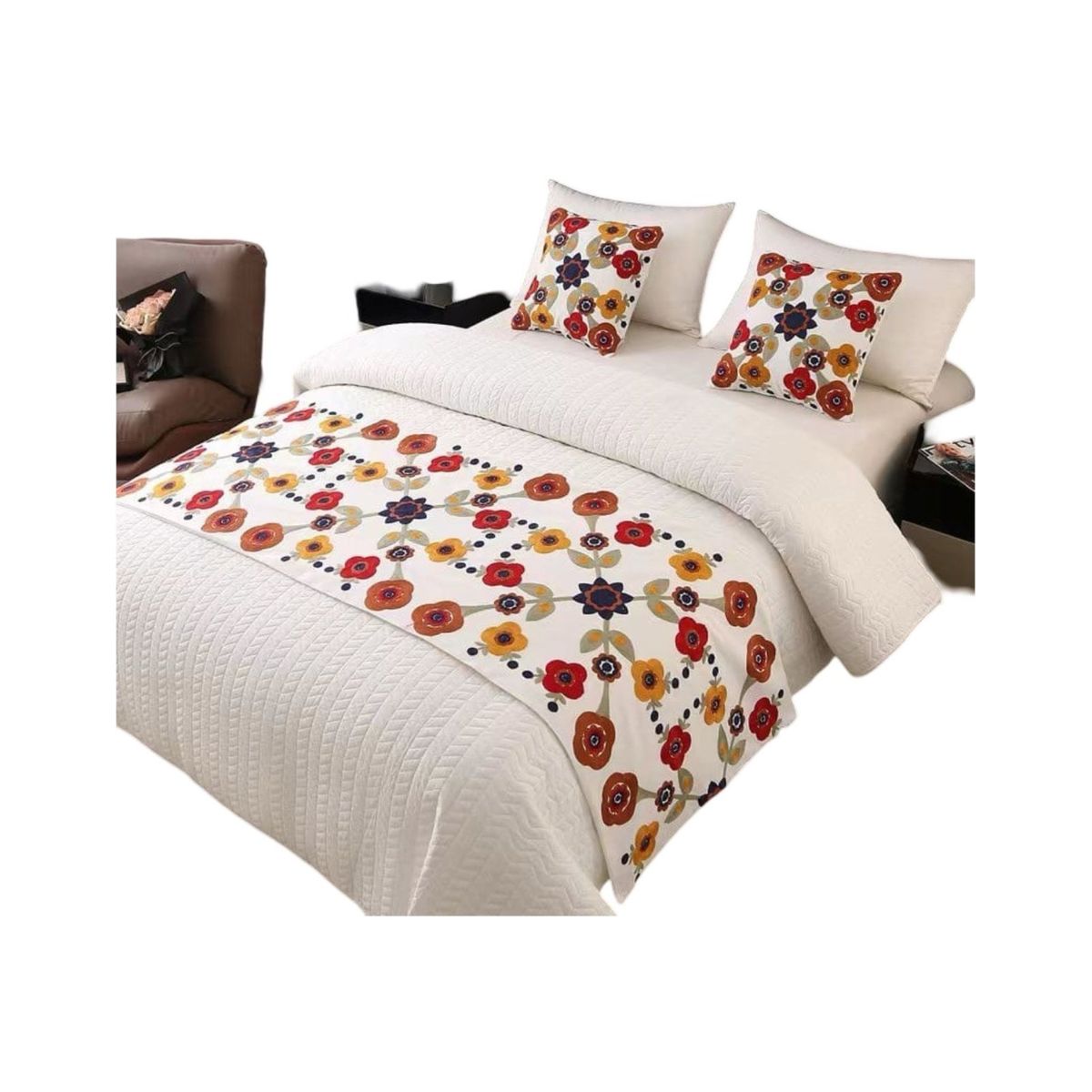 GENERICO - Piecera Bordada para Cama - Sin Fundas de Cojín D10