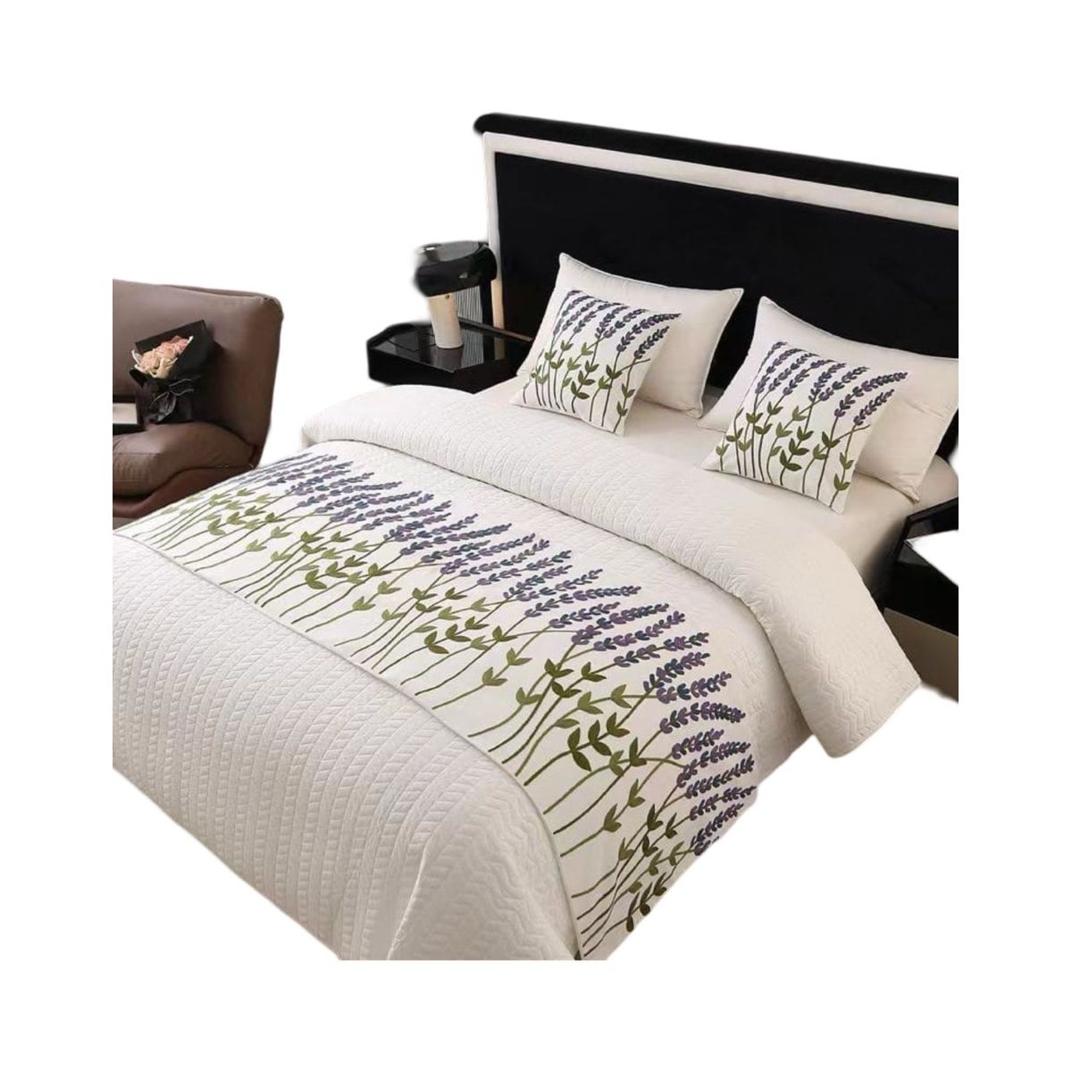 GENERICO - Piecera Bordada para Cama - Sin Fundas de Cojín D3